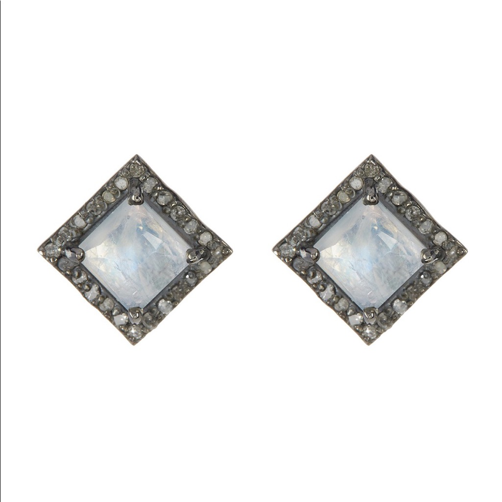 Adornia Moonstone  Champagne Diamond Earrings